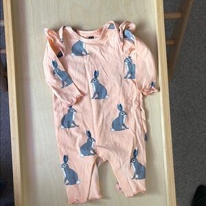 Peach Bunny Print Baby Romper